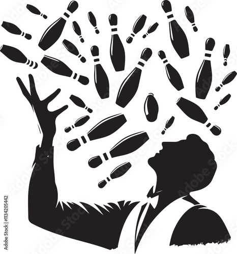 man juggling pins silhouette vector illustration