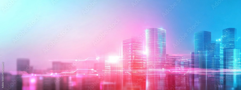 Futuristic Cityscape with Neon Lights and Digital Elements Capturing the Essence of Modern Urban Life and Technological Advancements in a Vibrant Color Palette Futuristic Cityscape with Neon Lights and Digital Elements Capturing the Essence of Modern Urban Life and Technological Advancements in a Vibrant Color Palette