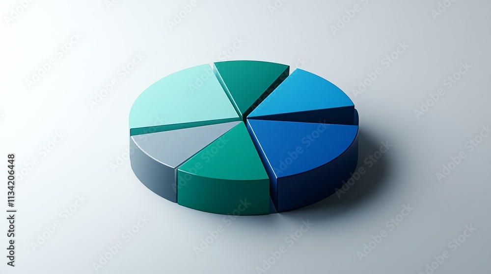 Obraz premium Colorful Pie Chart 3D Model Displaying Various Segments of Data