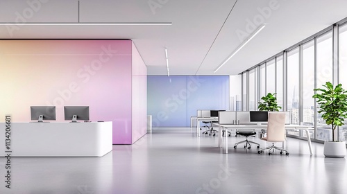 Wallpaper Mural Futuristic office space with a glowing holographic interface showcasing digital transformation in business operations Torontodigital.ca