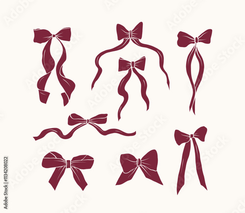 Flat vector bows collection. Whimsical illustration