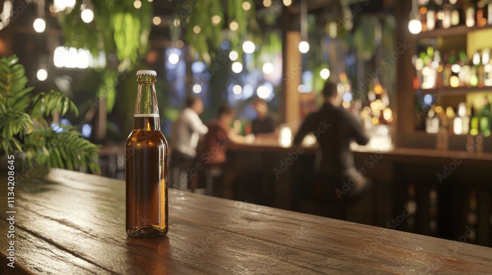 Savoring the Moment: Nonalcoholic Beer in a Trendy Bar Setting with Blurred Bartender and Patrons in the Background Savoring the Moment: Nonalcoholic Beer in a Trendy Bar Setting with Blurred Bartender and Patrons in the Background