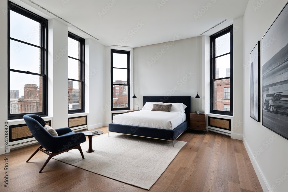 Stylish Minimalist Studio with Large Architectural Windows and Fresh Design Narrative Stylish Minimalist Studio with Large Architectural Windows and Fresh Design Narrative