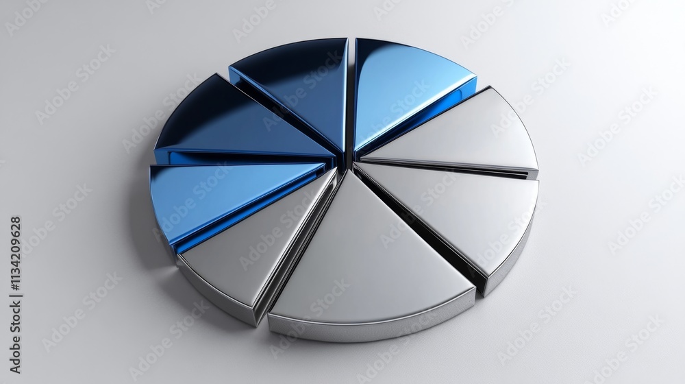 Modern Geometric Pie Chart in Silver and Blue Color Gradient Design Modern Geometric Pie Chart in Silver and Blue Color Gradient Design