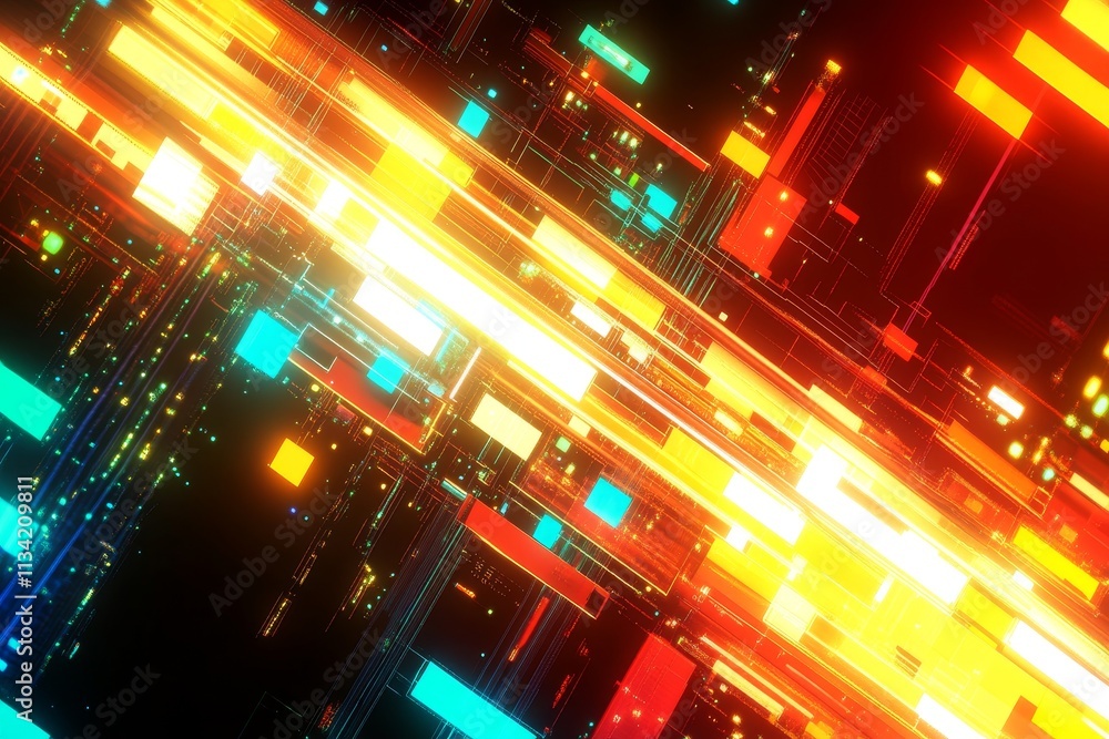 Fototapeta premium Dynamic Abstract Background with Colorful Lines and Shapes Representing Modern Technology, Data Flow, and Digital Connectivity in Vibrant hues