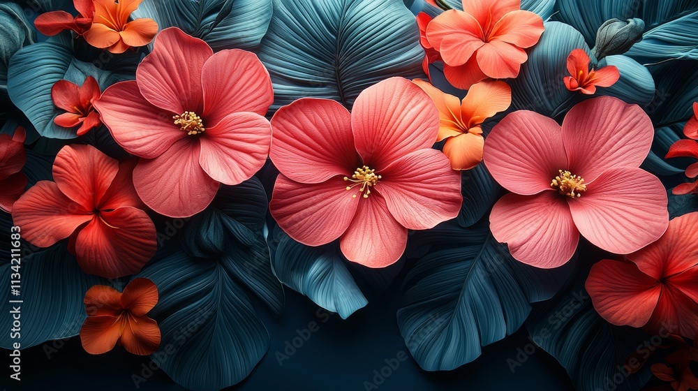 custom made wallpaper toronto digitalVibrant pink hibiscus flowers on a dark teal background
