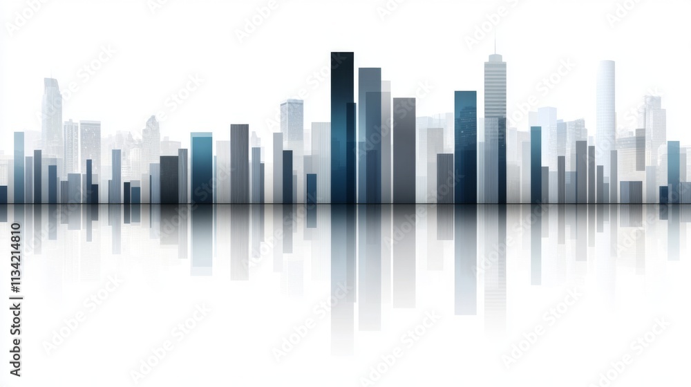 Modern City Skyline Silhouette with Reflection and Soft Colors Modern City Skyline Silhouette with Reflection and Soft Colors