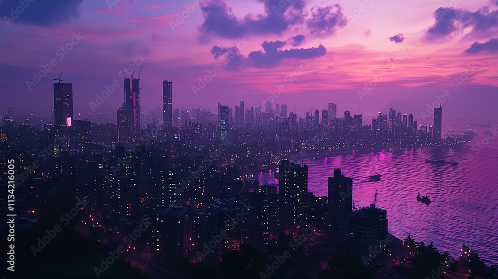 Obraz premium Mumbai Cityscape Turning Purple at Dusk