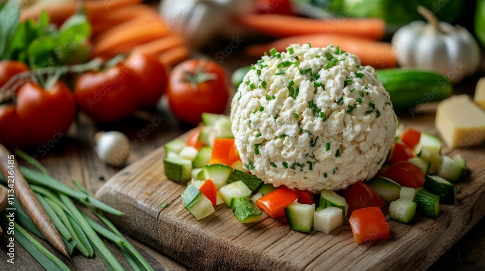 Fresh Vegetable Salad with Creamy Cheese Ball and Herbs Fresh Vegetable Salad with Creamy Cheese Ball and Herbs