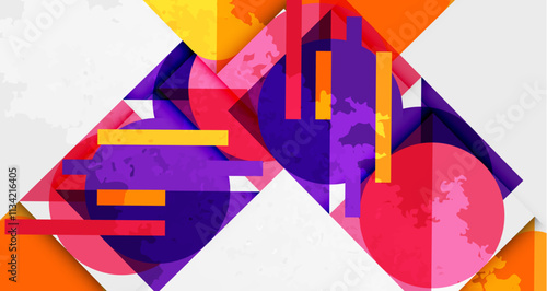 Squares, circles and triangles and grainy noisy texture. Vector Illustration For Wallpaper, Banner, Background, Card, Book Illustration, landing page