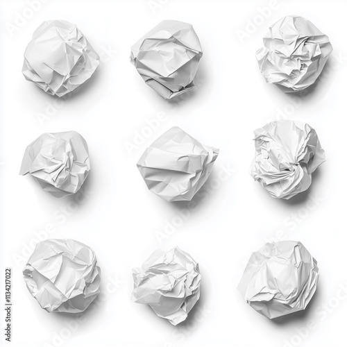 crumpled paper ball office frustration waste isolated on white background photo