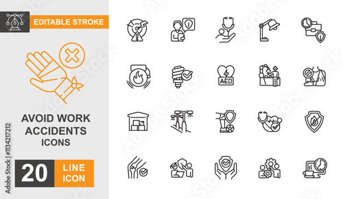 Wallpaper Mural Avoid work accident line editable icon set. Workplace, risk management, safety, hazard, protective and more line icons. Torontodigital.ca