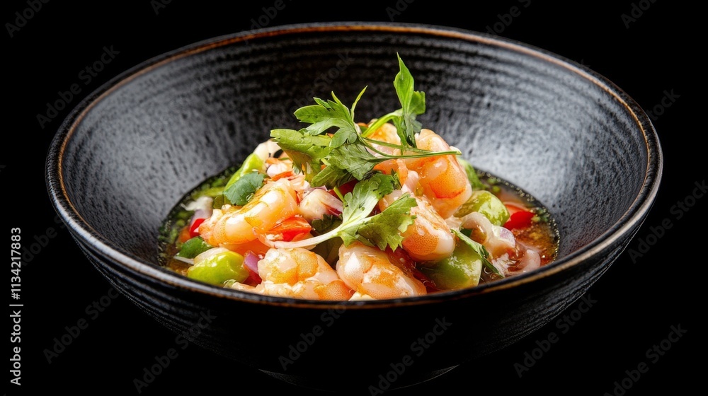 Fresh Shrimp Salad with Vibrant Vegetables and Herbs in Bowl Fresh Shrimp Salad with Vibrant Vegetables and Herbs in Bowl