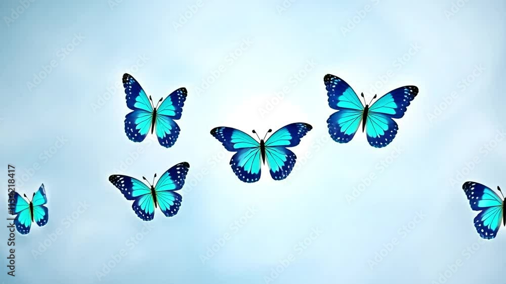Blue butterfly on blue background with copy space.
