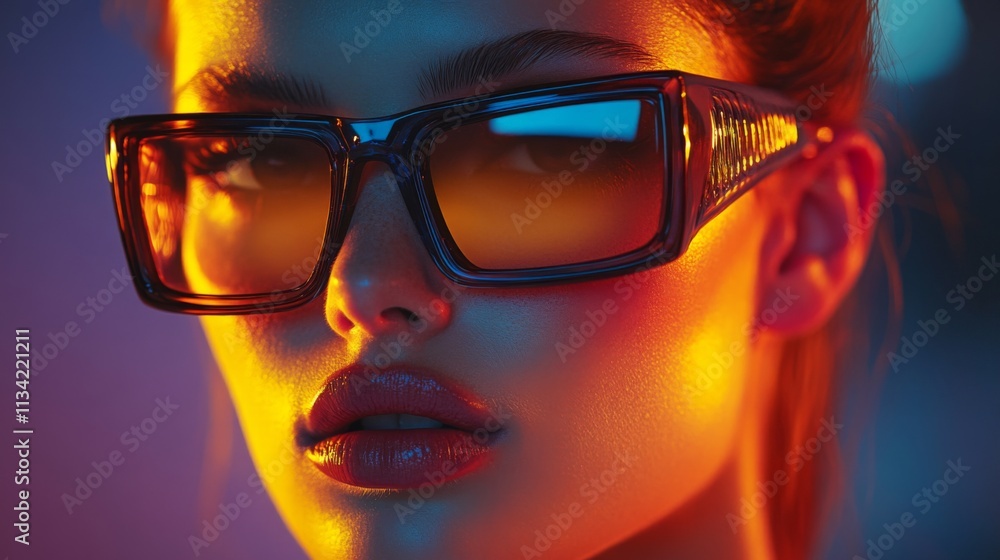Fashionable woman in glowing red neon lighting Fashionable woman in glowing red neon lighting