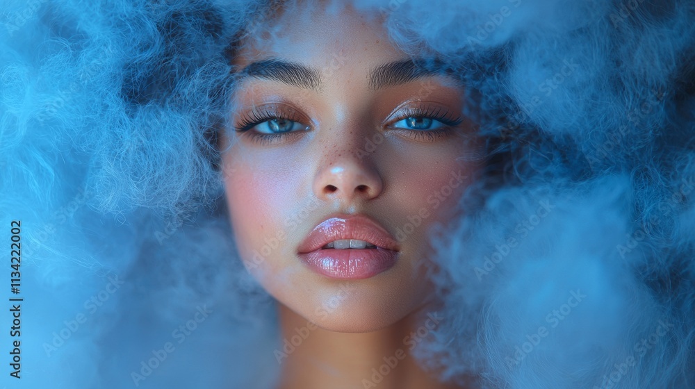 Stylized portrait of a woman with vibrant blue hair Stylized portrait of a woman with vibrant blue hair