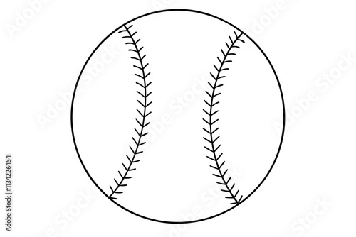 Baseball, Small circular silhouette with visible double stitching on the seams vector silhouette on a white background