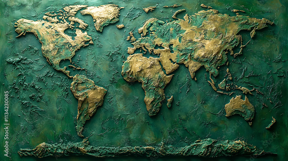 World map made of metal on a green background, showcasing a modern and sleek design, perfect for office or home decor.
World map made of metal on a green background, showcasing a modern and sleek design, perfect for office or home decor.