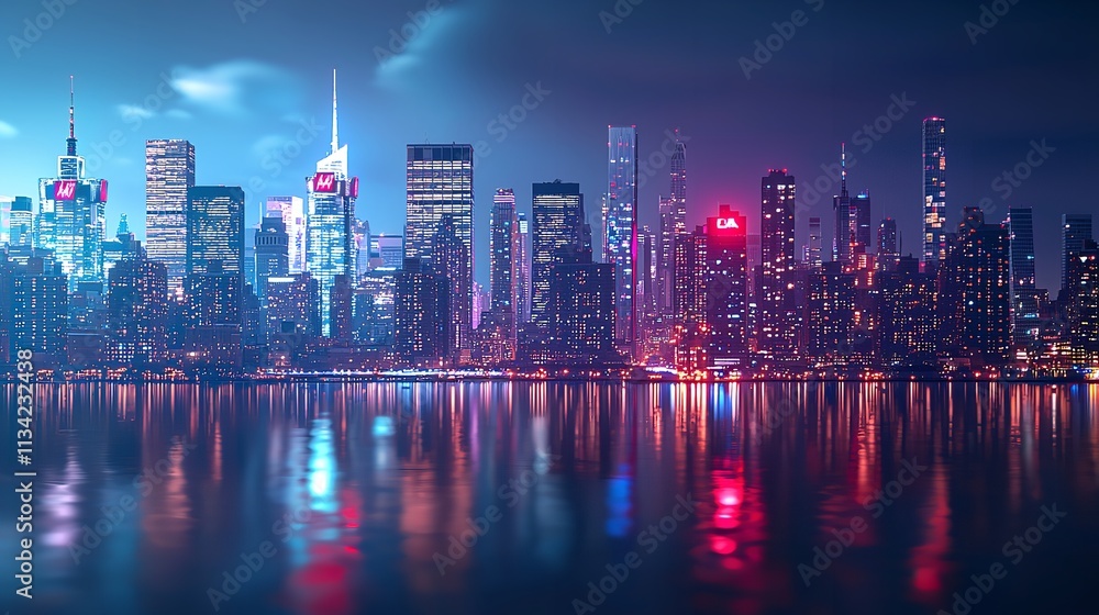Fototapeta premium Panoramic View of Manhattan at Night, New York, USA