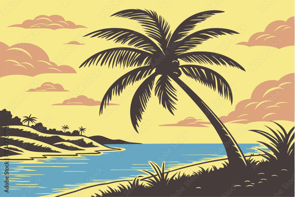 Palm Tree Silhouette on a Tropical Island at Sunset Palm Tree Silhouette on a Tropical Island at Sunset