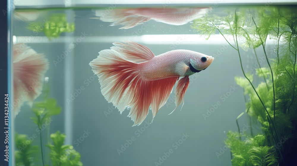 Obraz premium Elegant Betta Fish Swimming Gracefully in Freshwater Aquarium