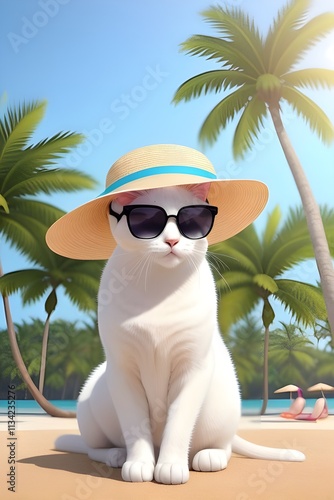 cat on the beach with sunglasses