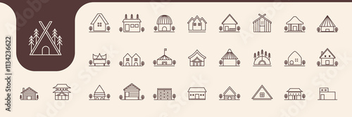 cabin house type icons design vector