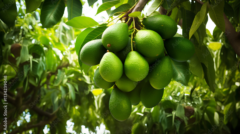 Verdant Avocado Tree in Full Bloom Displaying Season's Fresh Avocado Harvest Verdant Avocado Tree in Full Bloom Displaying Season's Fresh Avocado Harvest
