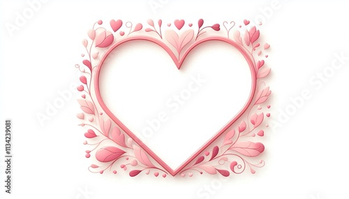 Charming Pink Heart Frame with Contour Hearts for Romantic Designs, Greeting Cards, and Posters Perfect for Spring and Valentine's Day Celebrations on a White Background