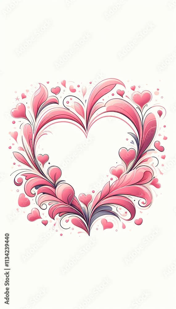 Charming Pink Heart Frame with Contour Hearts for Romantic Designs, Greeting Cards, and Posters Perfect for Spring and Valentine's Day Celebrations on a White Background Charming Pink Heart Frame with Contour Hearts for Romantic Designs, Greeting Cards, and Posters Perfect for Spring and Valentine's Day Celebrations on a White Background