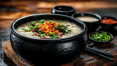 Delicious Rice Porridge with Green Onions and Crispy Toppings