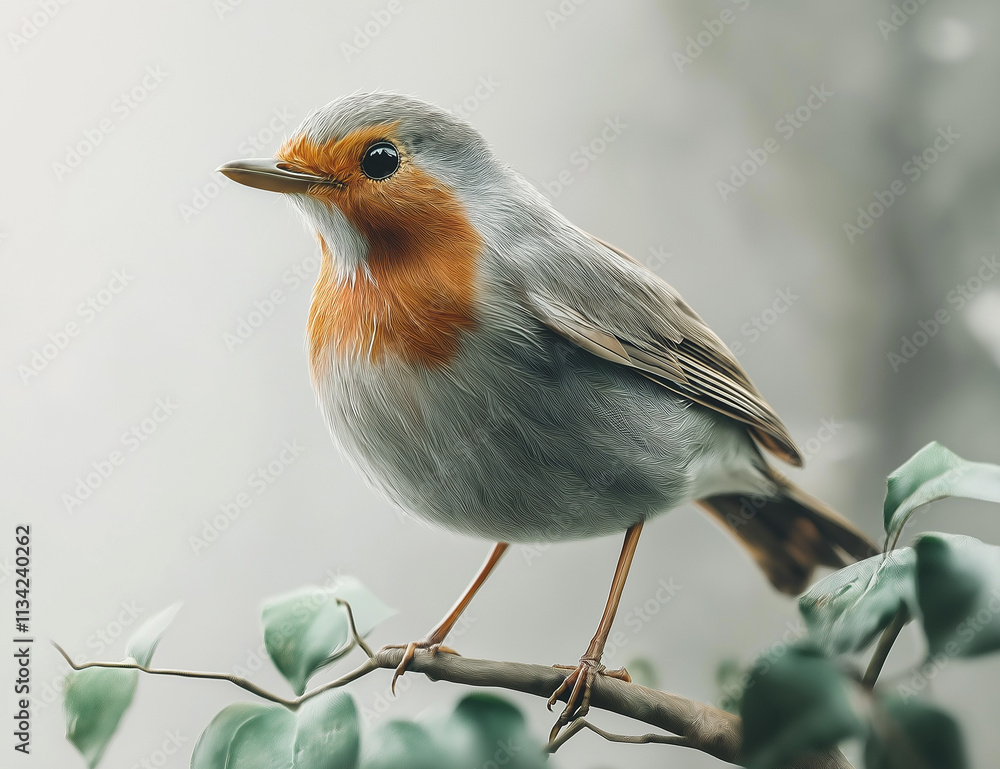 An European robin perching on a tree branch An European robin perching on a tree branch