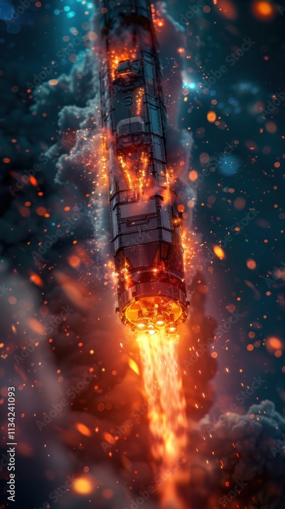 Fiery spaceship crash, engulfed in flames and smoke against a dark space background. Fiery spaceship crash, engulfed in flames and smoke against a dark space background.