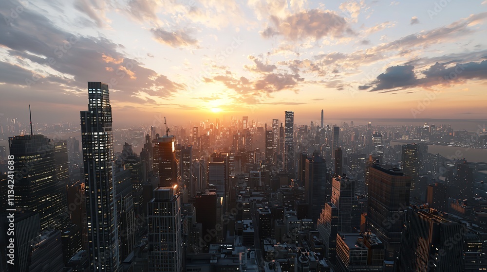 Fototapeta premium Scenic View of Cityscape During Sunset in 16K Resolution