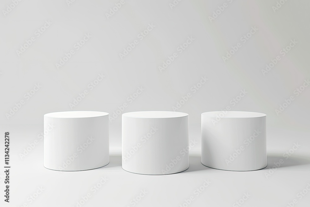 Ultra Quality Image of Minimalist White Cylindrical Podiums for Beauty Products Ultra Quality Image of Minimalist White Cylindrical Podiums for Beauty Products