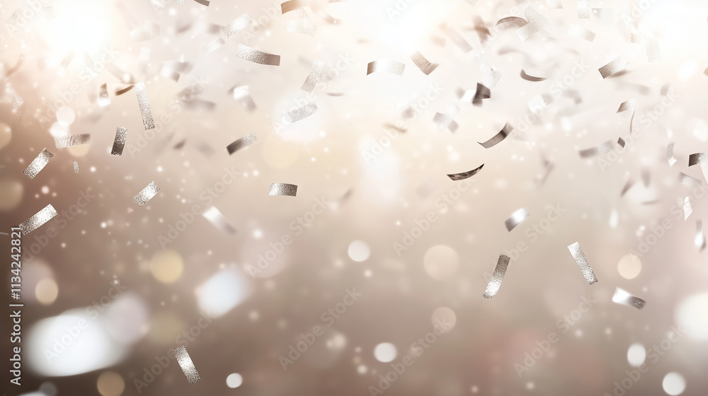 Fototapeta premium Silver Black Confetti Glow Magic Crystal Light Particles Luxury Banner Sweet Beauty Glitter Party Advertising Sparkling Bokeh Warm Ray Elegance Brilliance Event Campaign Dark Background