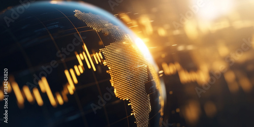 globe representing economic growth with golden light and data patterns. image symbolizes global finance and prosperity, showcasing interconnectedness and opportunity