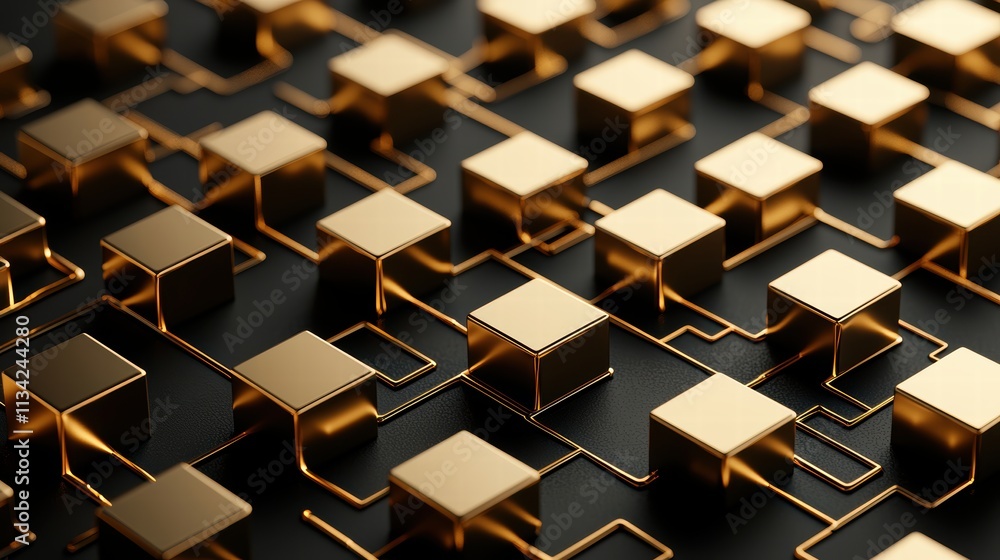 Abstract Golden Cubes with Lines on Dark Background for Modern Designs Abstract Golden Cubes with Lines on Dark Background for Modern Designs