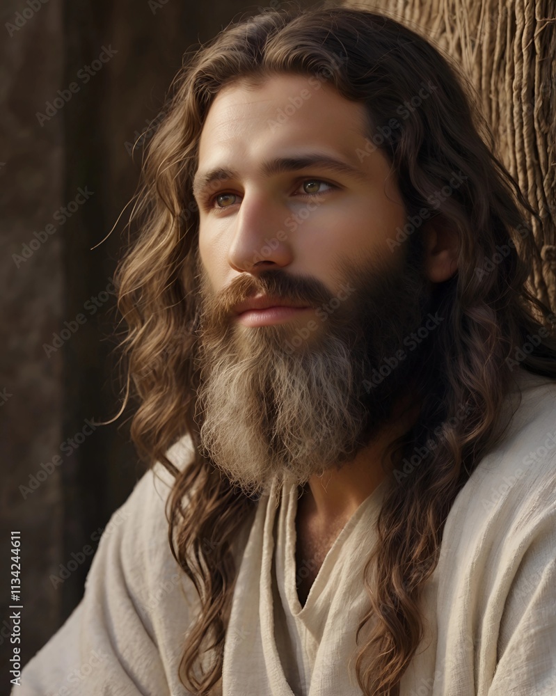 Follower of Jesus, Devotee of Christianity praying, ancient costume Follower of Jesus, Devotee of Christianity praying, ancient costume