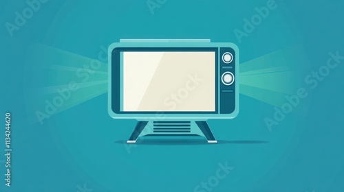 Retro Television Broadcast: A Vintage Television Set Emits Light Beams, Representing Broadcasting or Media. photo