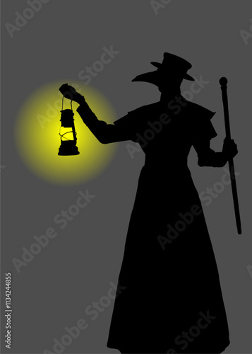 Silhouette of plague doctor, vector illustration 