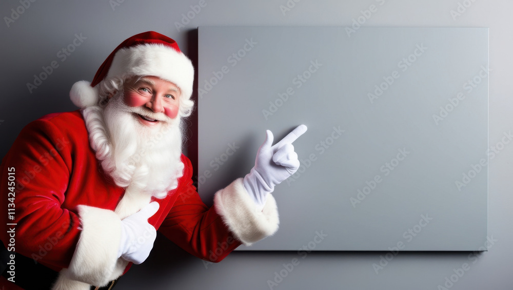 Naklejka premium Santa Claus Attracting Attention to a Sign