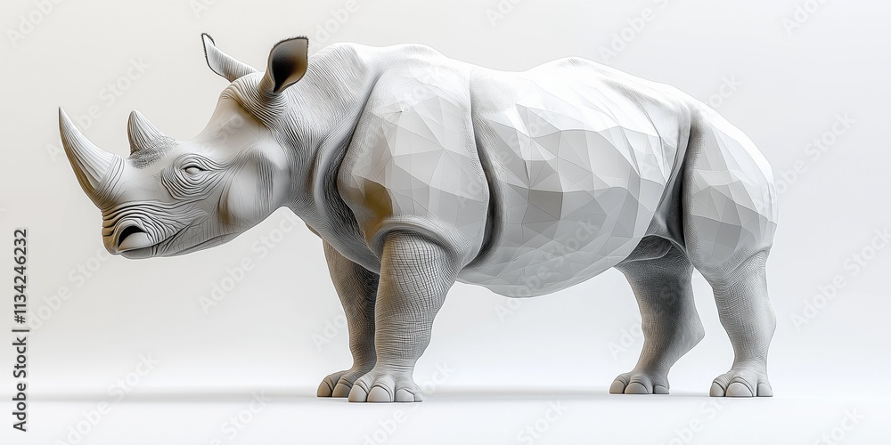 Studio photo of a rhino isolated against a white background. Wildlife and conservation concept, space for copy. Studio photo of a rhino isolated against a white background. Wildlife and conservation concept, space for copy.