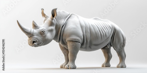 Studio photo of a rhino isolated against a white background. Wildlife and conservation concept, space for copy. photo