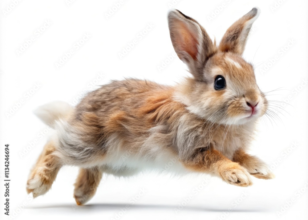 Fototapeta premium High-resolution image of a cute, jumping white rabbit on a transparent background, perfect for Easter or spring designs.