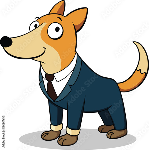 Cute dog in a suit standing sideways on four legs cartoonish vector isolated on a white background