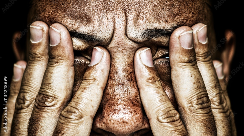 Emotional portrait of a man expressing pain and distress visibly Emotional portrait of a man expressing pain and distress visibly