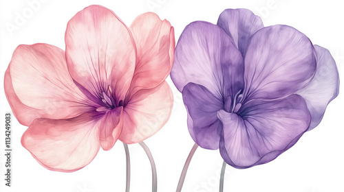 Wallpaper Mural Elegant watercolor flowers in soft pink and purple hues isolated on white background Torontodigital.ca