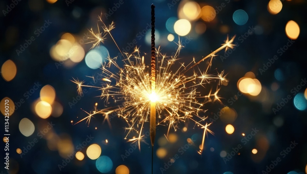Fototapeta premium A sparkler is lit and is surrounded by a blurry background