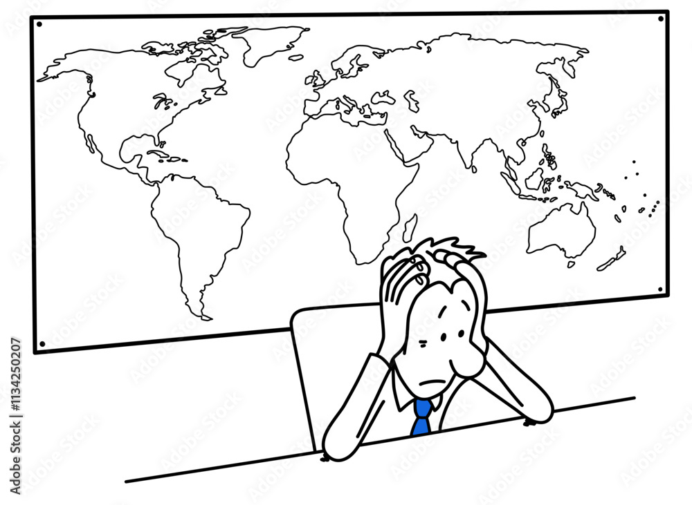 person very upset sitting in the chair behind a world map person very upset sitting in the chair behind a world map